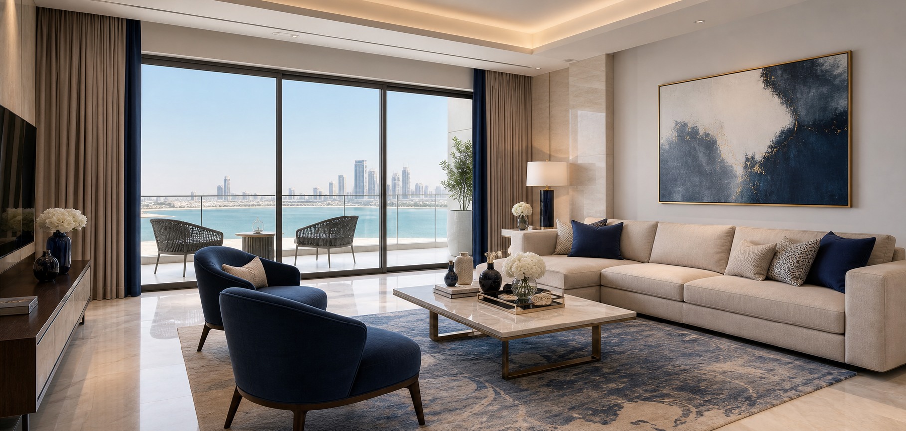 Elegant blue-toned Arabic interior